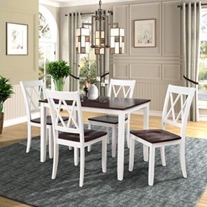 Merax Dining Table Set, Dining Room Set for 4, Kitchen Table Sets, Wood Dining Table and Chairs Set, Dining Set for Dining Room/Kitchen Room/Small Spaces, Cherry+White