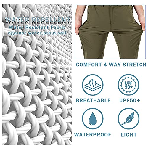 Postropaky Mens Hiking Quick Dry Lightweight Waterproof Fishing Pants Outdoor Travel Climbing Stretch Pants(Green32x32)