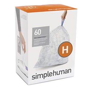 simplehuman cw0286 code h custom fit bin liner bulk pack, clear plastic (3 pack of 20, total 60 liners)
