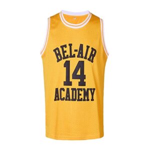 caiyoo #14 the fresh prince of bel air academy youth basketball jersey for boys fit age 5-18 kids (yellow, youth large)