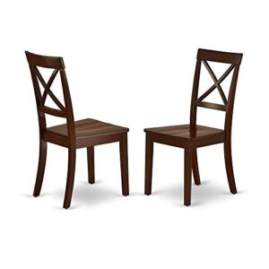 East West Furniture DLBO5-MAH-W 5-Piece Dining Table Set - 4 Dining Room Chairs with Wooden Seat - A Lovely Kitchen Table with Two 9-inch Drop leaves (Mahogany Finish)