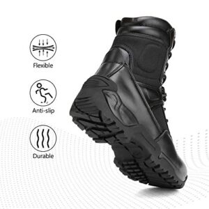 NORTIV 8 Mens Military Tactical Work Boots Side Zip 8 Inches Hiking Motorcycle Combat Boots Black Size 10.5 M US Response