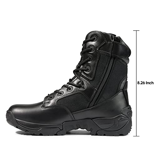 NORTIV 8 Mens Military Tactical Work Boots Side Zip 8 Inches Hiking Motorcycle Combat Boots Black Size 10.5 M US Response