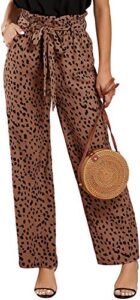 sysea womens high waist leopard pants wide leg long belted palazzo trousers with pockets