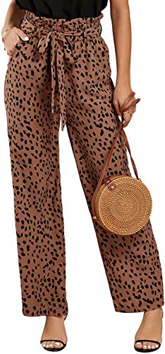 SySea Womens High Waist Leopard Pants Wide Leg Long Belted Palazzo Trousers with Pockets