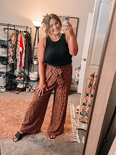 SySea Womens High Waist Leopard Pants Wide Leg Long Belted Palazzo Trousers with Pockets