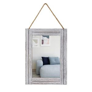 emaison 12 x 16 in wall decorative mirror, rustic wood frame rectangular mirror with hanging rope for entryway, bedroom, guest bathroom, living room, bedroom - grey