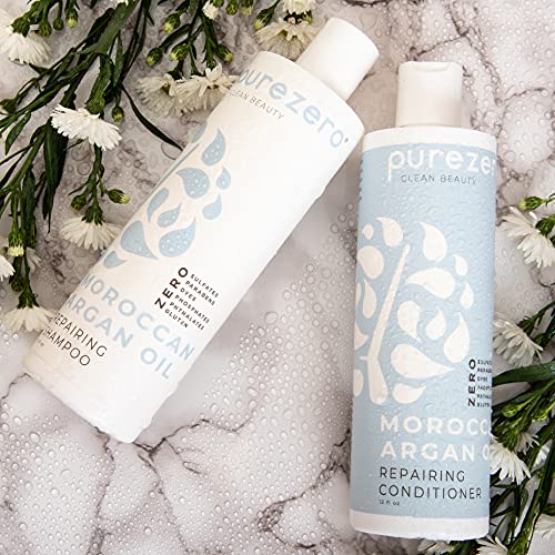 Purezero Moroccan Argan Oil Shampoo & Conditioner set - Repair Damaged Hair - Restore Strength, Shine & Softness - Zero Sulfates, Parabens, Dyes, Gluten - 100% Vegan & Cruelty Free - Great For Color Treated Hair