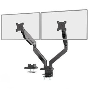 wali dual monitor gas spring desk mount heavy duty aluminum fully adjustable fit screen up to 35 inch, 33 lbs each screen,mounting holes 75 and 100 (gsm002xl), black