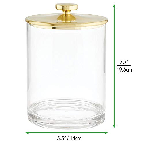 mDesign Large Modern Kitchen Apothecary Storage Organizer Canister Jars - Plastic Containers - Organization Holder for Pantry, Counter, Cabinet, Cupboard, Lumiere Collection, 2 Pack, Clear/Soft Brass