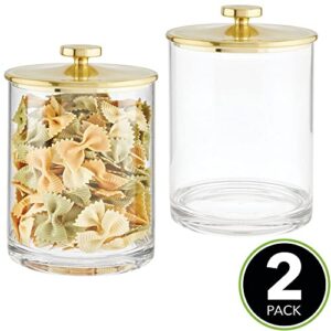 mDesign Large Modern Kitchen Apothecary Storage Organizer Canister Jars - Plastic Containers - Organization Holder for Pantry, Counter, Cabinet, Cupboard, Lumiere Collection, 2 Pack, Clear/Soft Brass