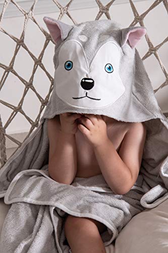 BabyZor Extra Soft Baby Hooded Bath Towel & Washcloth Shower Gift Set, Organic Hypoallergenic Bamboo Large Fibers 48x30 | for Newborn, Infant, Toddler & Kids (Grey)