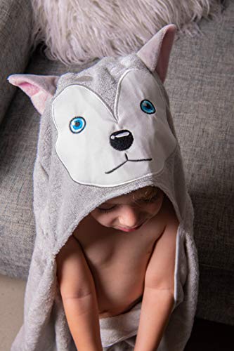 BabyZor Extra Soft Baby Hooded Bath Towel & Washcloth Shower Gift Set, Organic Hypoallergenic Bamboo Large Fibers 48x30 | for Newborn, Infant, Toddler & Kids (Grey)