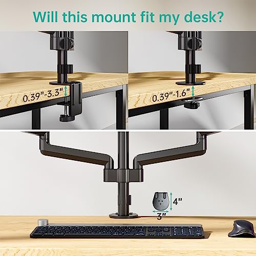 WALI Triple Monitor Mount, 3 Monitor Stand Desk Mount with Premium Gas Spring Arm for Screens up to 27 inch, Mounting Holes 75x75 or 100x100 mm (GSDM003), Black