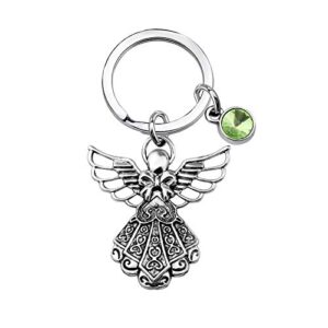 bnql guardian angel keychain with birthstone memorial key chain personalised gift (august)