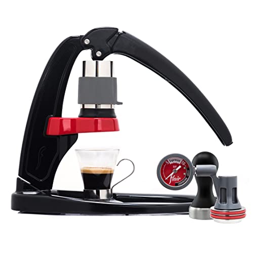 Flair Espresso Maker - Classic with Pressure Kit: All Manual Lever Espresso Machine for The Home with Stainless Steel Tamper, Pressure Gauge and Portable Carrying Case, Black and Red