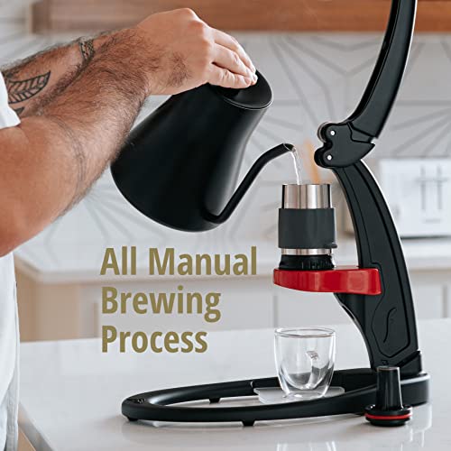 Flair Espresso Maker - Classic with Pressure Kit: All Manual Lever Espresso Machine for The Home with Stainless Steel Tamper, Pressure Gauge and Portable Carrying Case, Black and Red