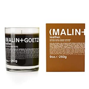 Malin + Goetz Leather Candle – Artisanal Leather Goods Aroma Fragrance, Natural Wax Blend, Modern & Traditional Scent, Vegan & Cruelty Free, Cotton Wick, Lasts 60 Hours