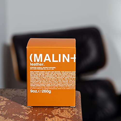 Malin + Goetz Leather Candle – Artisanal Leather Goods Aroma Fragrance, Natural Wax Blend, Modern & Traditional Scent, Vegan & Cruelty Free, Cotton Wick, Lasts 60 Hours