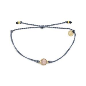 pura vida gold rose quartz bracelet - plated charm, adjustable band - 100% waterproof - dusty blue