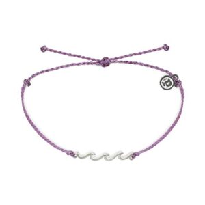 pura vida delicate wave bracelet w/silver-plated brass casting - adjustable braided band, waterproof - purple