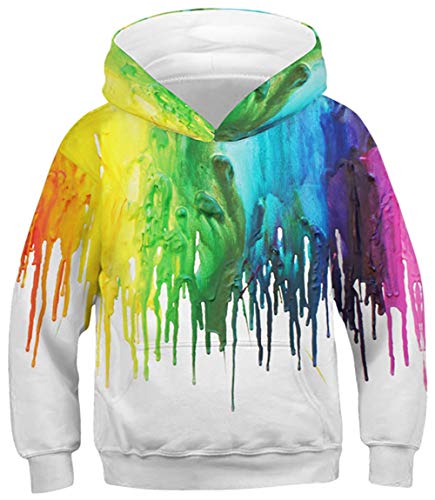 Boys Pullover Hoodie Cool Paint Drip Graphic Hoody Girl Casual Rainbow Graffiti Round Neck Sweatshirts Children Lightweight Sports Hooded Teens School Stylish Long Sleeve Clothes Fall, Paint Size 8-12