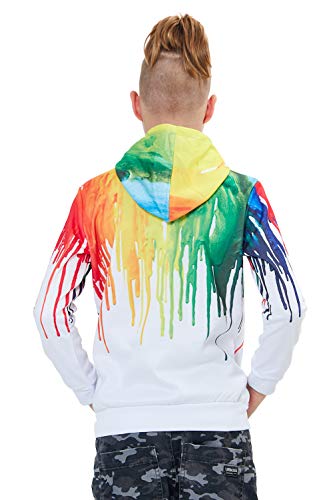 Boys Pullover Hoodie Cool Paint Drip Graphic Hoody Girl Casual Rainbow Graffiti Round Neck Sweatshirts Children Lightweight Sports Hooded Teens School Stylish Long Sleeve Clothes Fall, Paint Size 8-12
