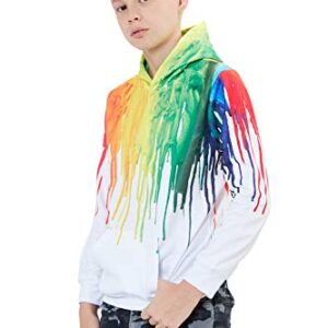 Boys Pullover Hoodie Cool Paint Drip Graphic Hoody Girl Casual Rainbow Graffiti Round Neck Sweatshirts Children Lightweight Sports Hooded Teens School Stylish Long Sleeve Clothes Fall, Paint Size 8-12