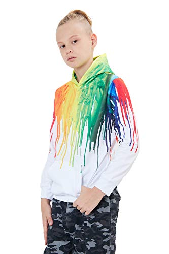 Boys Pullover Hoodie Cool Paint Drip Graphic Hoody Girl Casual Rainbow Graffiti Round Neck Sweatshirts Children Lightweight Sports Hooded Teens School Stylish Long Sleeve Clothes Fall, Paint Size 8-12