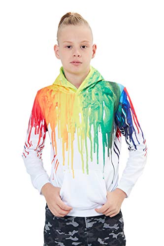 Boys Pullover Hoodie Cool Paint Drip Graphic Hoody Girl Casual Rainbow Graffiti Round Neck Sweatshirts Children Lightweight Sports Hooded Teens School Stylish Long Sleeve Clothes Fall, Paint Size 8-12