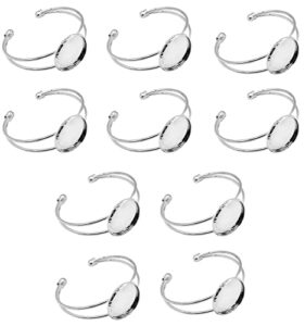 miao jin 10 pcs 25 mm adjustable round cabochon bezel tray blank bangle for crafting diy bracelets making(silver)