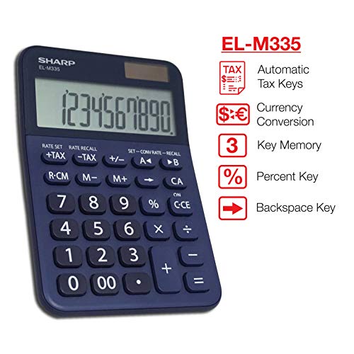 Sharp Elm335bbl Desktop Calculator, 10-Digit LCD, Blue