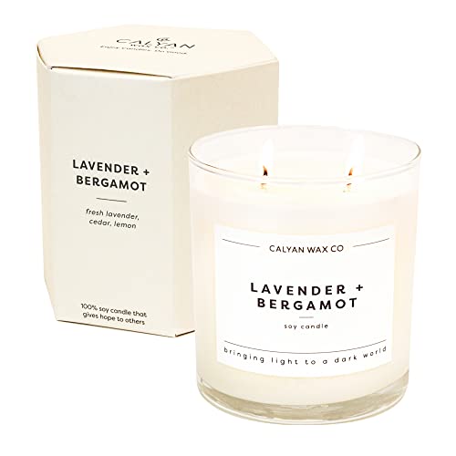 Lavender & Bergamot Scented Candle, Soy Wax Candles for the Home Scented with Phthalate Free Oils, 3.5 x 3 inch, 8.8 oz, 37 Hour Burn Time Fall Candles & Home Decor in Glass Jar - Calyan Wax