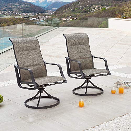 LOKATSE HOME Outdoor Patio Dining Chair Swivel Sling Rocker Set with Steel Metal Frame (Set of 2), Grey