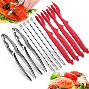 10pcs crab nut crackers and seafood tools,stainless steel lobster crackers and picks set,including 2 lobster crab crackers, 4 lobster sheller knives, 4 crab leg forks/picks (10pcs)