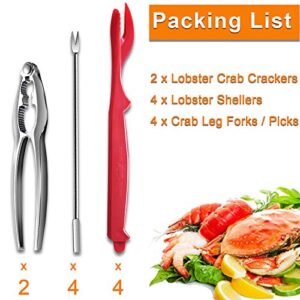 10PCS Crab Nut Crackers and Seafood Tools,Stainless Steel Lobster Crackers and Picks Set,Including 2 Lobster Crab Crackers, 4 Lobster Sheller Knives, 4 Crab Leg Forks/Picks (10pcs)