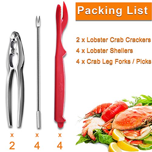 10PCS Crab Nut Crackers and Seafood Tools,Stainless Steel Lobster Crackers and Picks Set,Including 2 Lobster Crab Crackers, 4 Lobster Sheller Knives, 4 Crab Leg Forks/Picks (10pcs)