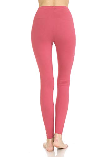 Leggings Depot HLD ActiveFlex 1" Waistband High Waisted Solid Leggings for Women (Full Length, Coral, XL)