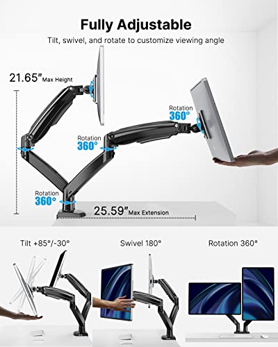 HUANUO Dual Monitor Stand for 13 to 35 inch, Premium Dual Monitor Mount with USB, Height Adjustable Monitor Stands for 2 Monitors VESA Bracket with Clamp/Grommet Base, Each Arm Hold up to 26.4lbs