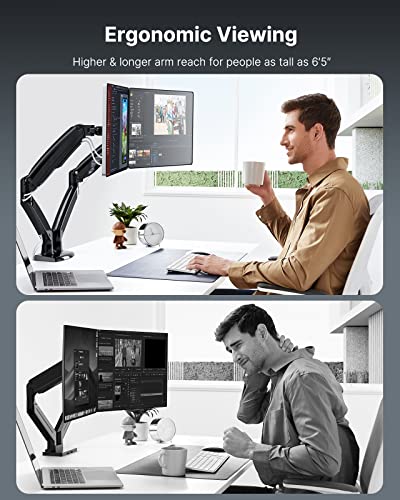 HUANUO Dual Monitor Stand for 13 to 35 inch, Premium Dual Monitor Mount with USB, Height Adjustable Monitor Stands for 2 Monitors VESA Bracket with Clamp/Grommet Base, Each Arm Hold up to 26.4lbs