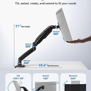 HUANUO Gas Spring Single Monitor Stand, Ultrawide Vesa Mount with Clamp and Grommet Base for 13 to 35 LCD Computer Screen, Upgraded Desk Arm with USB, Holds 4.4 to 26.4 lbs