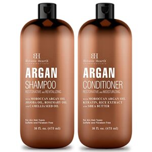 botanic hearth argan oil shampoo and conditioner set - with keratin, restorative & moisturizing, sulfate free - all hair types & color treated hair, men and women - (packaging may vary) -16 fl oz each