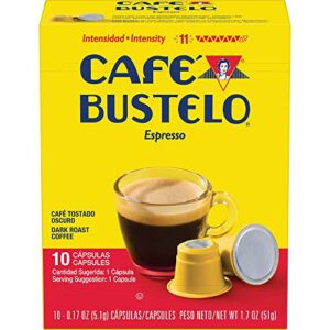 café bustelo espresso dark roast coffee, 10 count capsules for espresso machines, 11 intensity