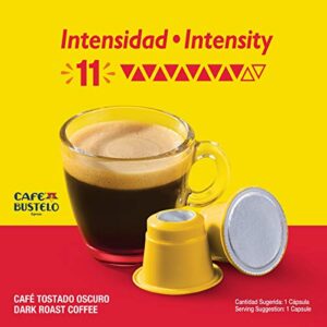 Café Bustelo Espresso Dark Roast Coffee, 10 Count Capsules for Espresso Machines, 11 Intensity