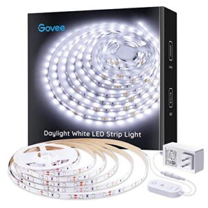 govee white led strip lights, upgraded 16.4ft dimmable led light strip 6500k bright daylight white, strong adhesive, 300 leds flexible tape lights for vantiy mirror, kitchen cabinet, bedroom