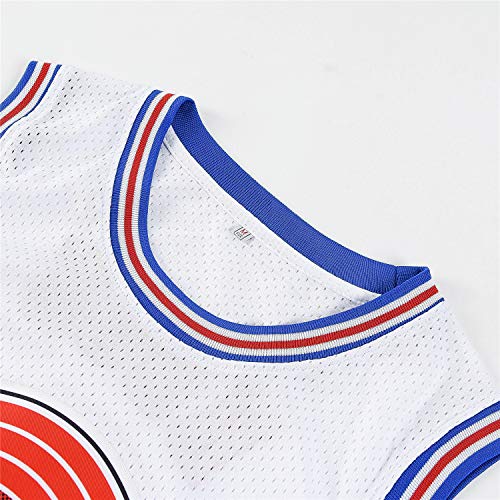 Bugs 1 Space Men's Movie Jersey Basketball Jersey with Head Hoop & Socks White M