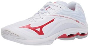 mizuno wave lightning z6 womens volleyball shoe, white-red, 13