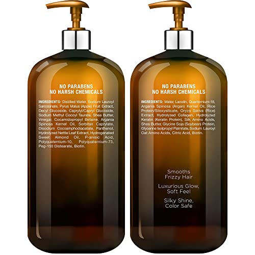 MAJESTIC PURE Apple Cider Vinegar Shampoo and Avocado Coconut Conditioner Set - Restores Shine & Reduces Itchy Scalp, Dandruff & Frizz - Sulfate Free, for All Hair Types, Men and Women - 2 x 16 fl oz