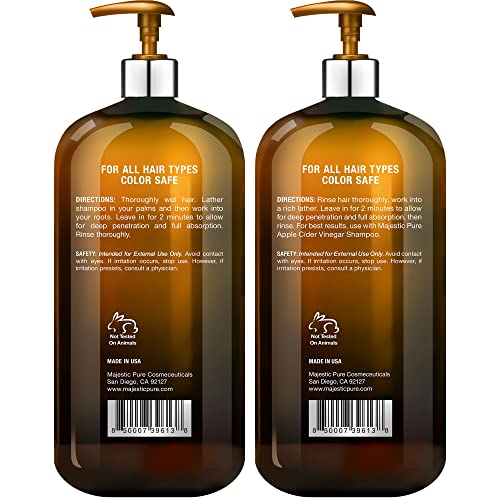 MAJESTIC PURE Apple Cider Vinegar Shampoo and Avocado Coconut Conditioner Set - Restores Shine & Reduces Itchy Scalp, Dandruff & Frizz - Sulfate Free, for All Hair Types, Men and Women - 2 x 16 fl oz