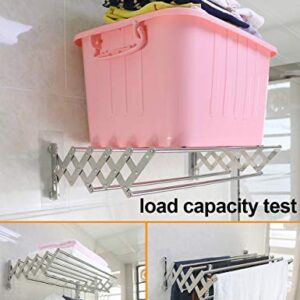 Accordion Wall Mounted Drying Rack Stainless Steel Clothes Retractable Folding Accordian Wall Hanger Hanging Towel Holder 61lb Capacity for Laundry Bathroom